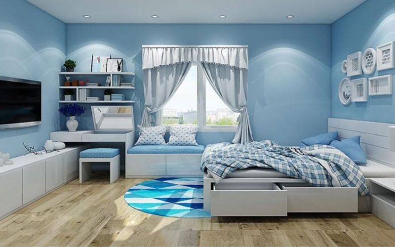 Mẫu phòng ngủ màu xanh dương mát mẻ