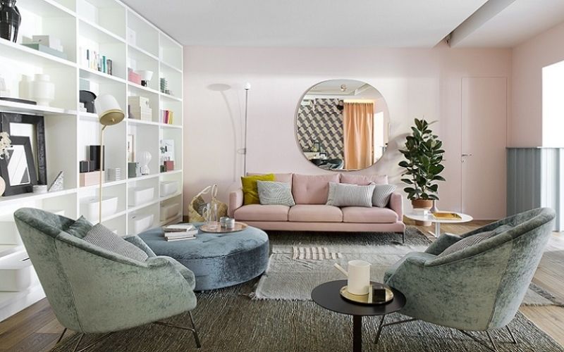 Kết hợp các gam màu pastel với nhau trong phòng khách