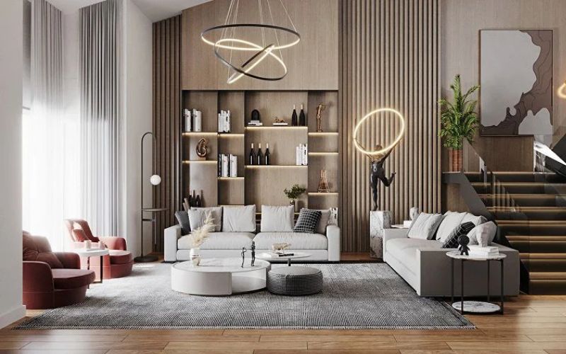 Gam màu nâu đất sang trọng trong phòng khách