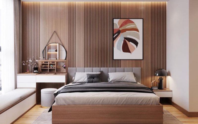 Kết hợp với rèm trắng để cân bằng màu sắc cho phòng ngủ