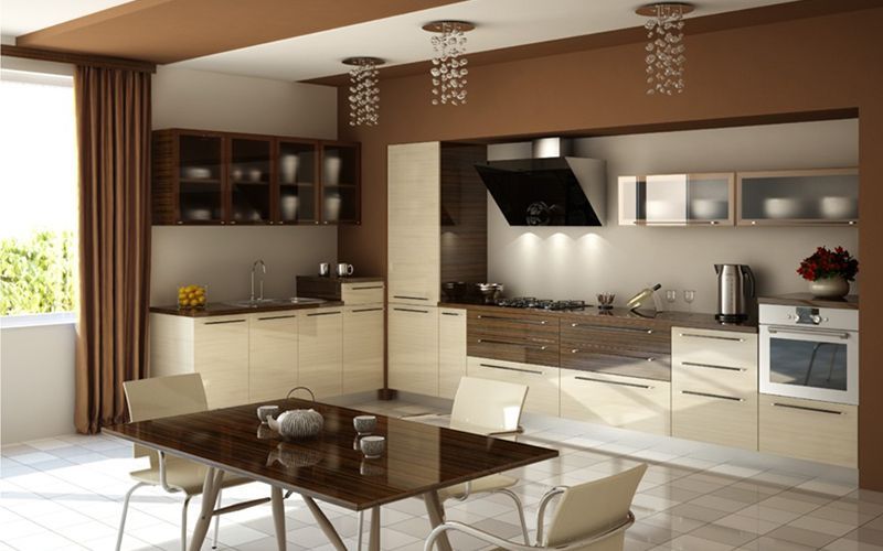 Không gian bếp ấm áp với gam màu nâu đất