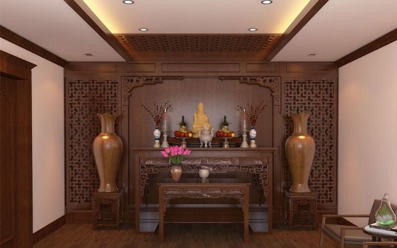 Vẻ đẹp của màu nâu đất đem lại cho phòng thờ