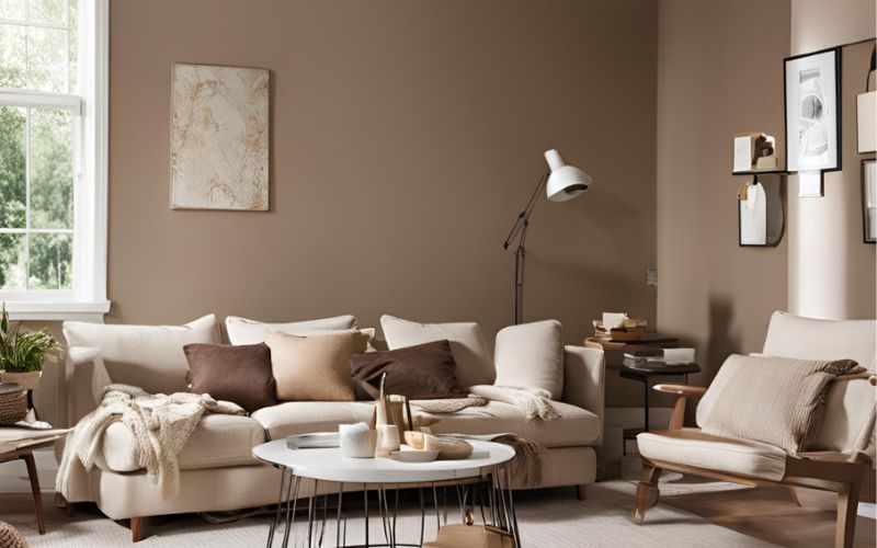 Kết hợp ăn ý giữa nâu đất và nâu nhạt cho phòng khách