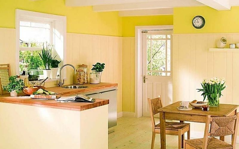 Ý tưởng sơn màu vàng cho phòng ăn