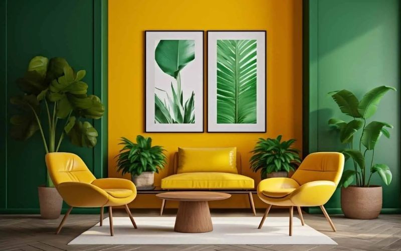 Kết hợp màu vàng với xanh rêu gần gũi với thiên nhiên