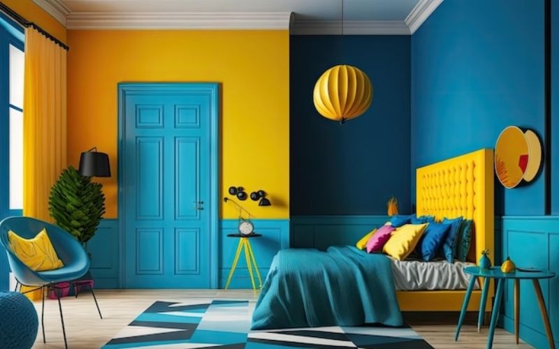 Cách kết hợp sơn màu vàng và xanh lam mới lạ